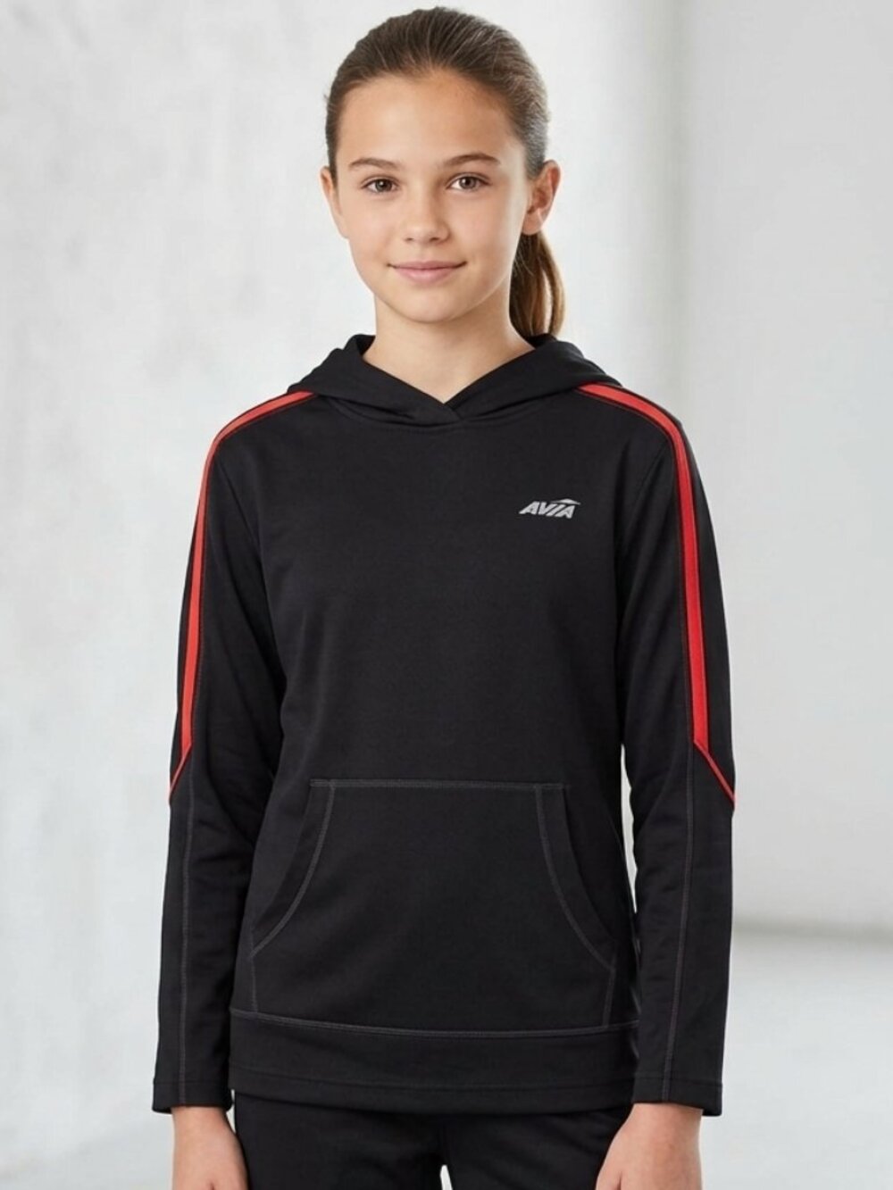 Avia Sweatshirt Size Medium 10-12 Black Red Hood Pullover Hoodie